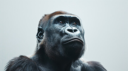 Pensive Gorilla Portrait in Subtle Blue Light Showing Deep Emotion and Thought