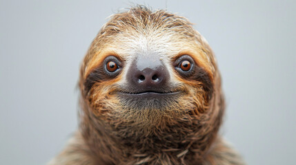 Fototapeta premium Close up Portrait of Brown Sloth with Enchanting Stare and Smile