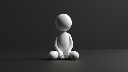 Minimalist White Figure Sitting Peacefully on Dark Background