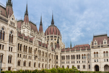 Fototapeta na wymiar Old palace building with ancient European architecture in a famous landmark in Budapest, Hungary