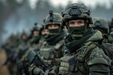 Fototapeta premium Nato soldiers photo. Modern soldiers. North Atlantic Alliance soldiers photography.
