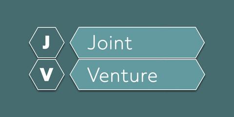 JV Joint Venture An Acronym Abbreviation of a financial term. Illustration isolated on cyan blue green background