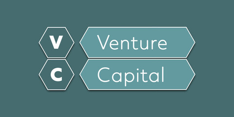 VC Venture Capital An Acronym Abbreviation of a financial term. Illustration isolated on cyan blue green background