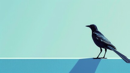 Great-tailed grackle: a long-legged, slender blackbird with a long V-shaped tail   - obrazy, fototapety, plakaty