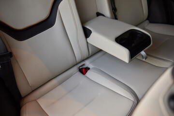 Car inside. Interior of prestige modern car. Comfortable leather seats