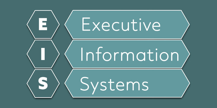 EIS Executive Information Systems. An Acronym Abbreviation of a financial term. Illustration isolated on cyan blue green background