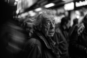 Fototapeta premium An anonymous person is captured in motion blur, amidst the hustle of a busy subway station