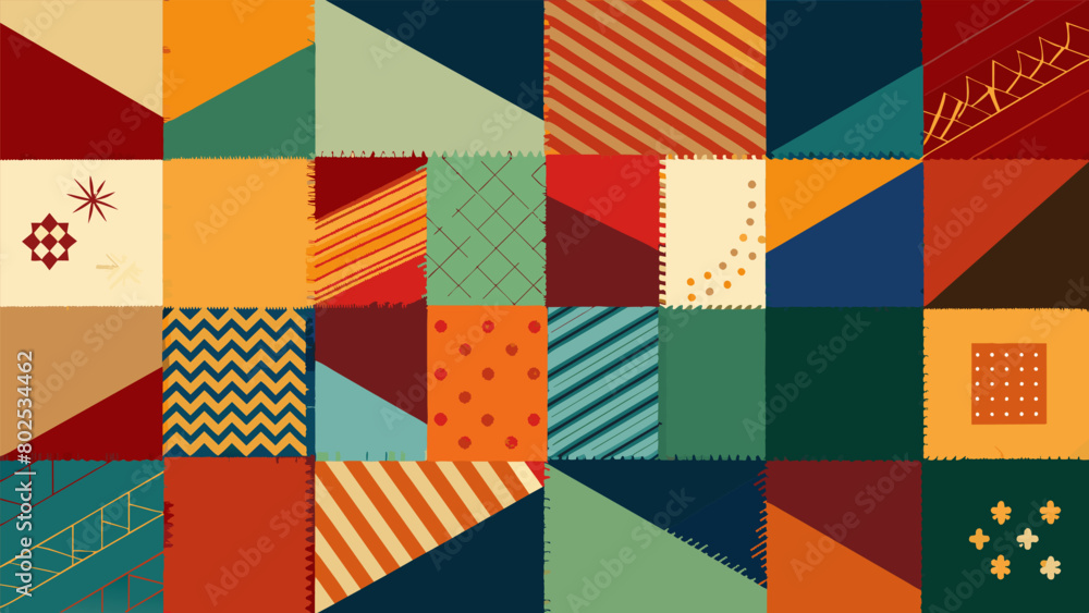 Poster a patchwork quilt made up of different fabrics representing the diverse identities stitched together