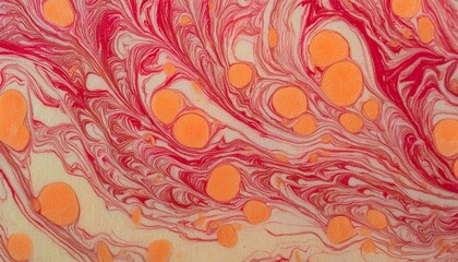 Suminagashi marbled paper abstract texture super detailed surface, macro shot in warm red and orange