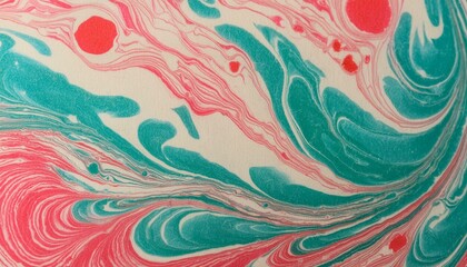 Suminagashi marbled paper abstract texture super detailed surface, macro shot in warm red and turquoise