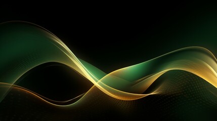 Curve golden line on dark green shade background. Luxury realistic concept. 3d paper cut style. Vector illustration for design.