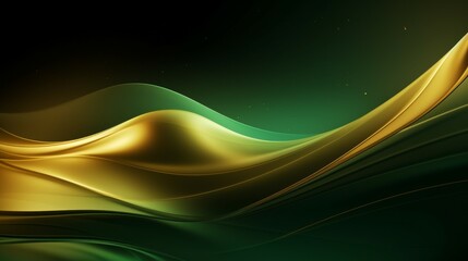 Fototapeta premium Curve golden line on dark green shade background. Luxury realistic concept. 3d paper cut style. Vector illustration for design.