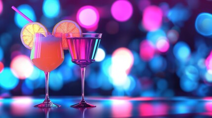 Cocktails in a disco night background. Cocktails and Disco concept3