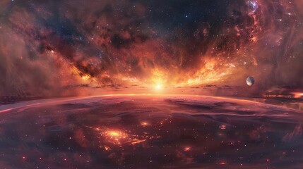 Naklejka premium Stunning HDRI 360A degree space background: nebula and stars equirectangular projection environment map