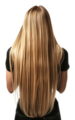 Naklejka premium Rear view of a blonde woman with long flowing hair isolated on transparent background