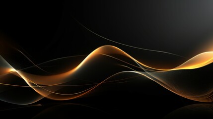 Naklejka premium Abstract black gold wave background. Abstract 3d black background with gold lines curved wavy sparkle with copy space for text. Three-dimensional dark golden wave and black background.