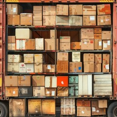 Photo of Tons of boxes in semi truck trailer.