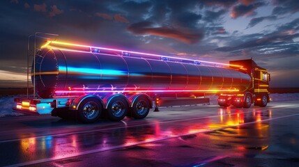 Modern Milk Tanker Trailer Vibrant D Rendering in Colorful Light