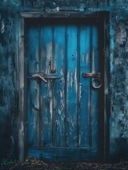 A blue door with a rusty lock