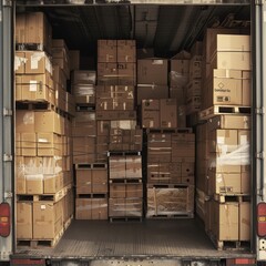 Photo of Tons of boxes in semi truck trailer.