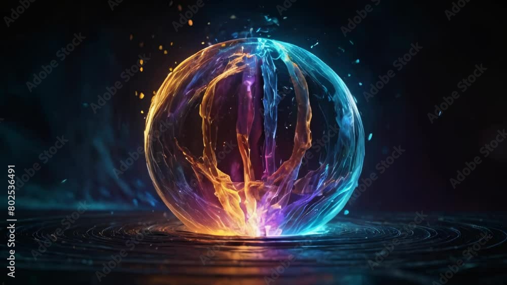 Poster abstract energy round sphere glowing with particle waves hi-tech digital magic abstract background