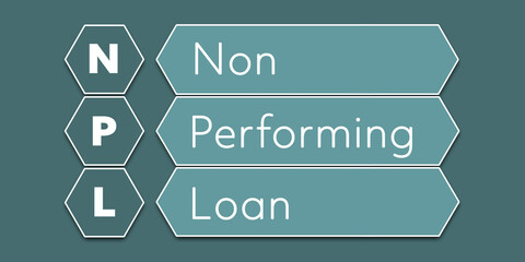 NPL Non Performing loan. An Acronym Abbreviation of a financial term. Illustration isolated on cyan blue green background