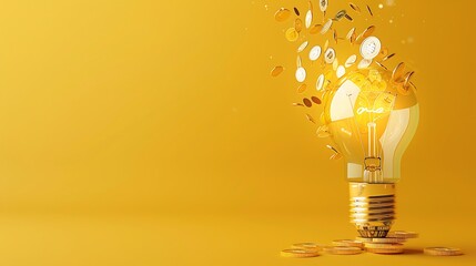 An attention-grabbing digital banner advertising cashback rewards, featuring a stylized bulb icon bursting with savings against a vibrant yellow background, inviting viewers to take advantage of finan
