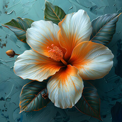Majestic Flower Illustration on Turquoise Canvas