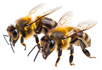 Photorealistic image of bees hovering with detailed wings isolated on transparent background