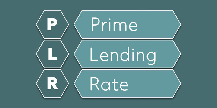 PLR Prime Lending Rate. An Acronym Abbreviation of a financial term. Illustration isolated on cyan blue green background