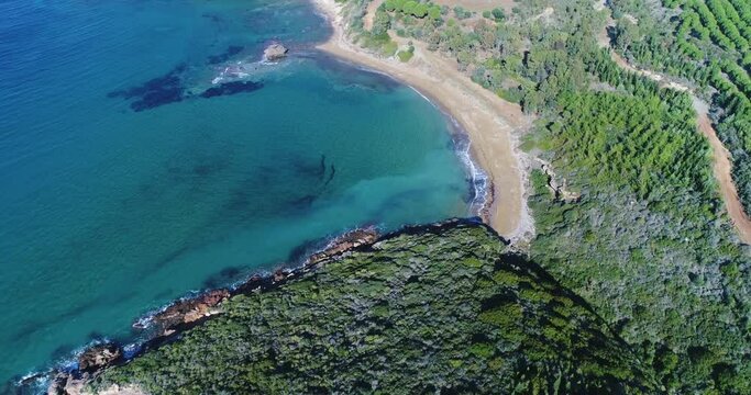 Empty Beach and blue sea drone view