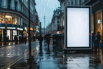 a london street pavement advertising board, we see the advertising board front, straight on, the board is blank white