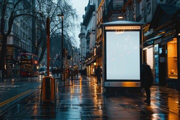 a london street pavement advertising board, we see the advertising board front, straight on, the...