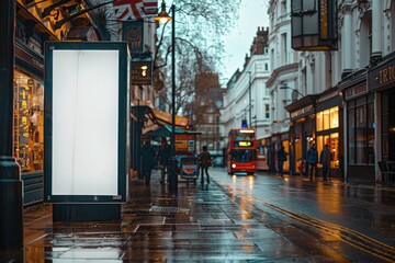 a london street pavement advertising board, we see the advertising board front, straight on, the...