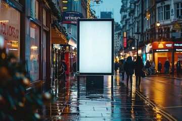 Obraz premium a london street pavement advertising board, we see the advertising board front, straight on, the board is blank white
