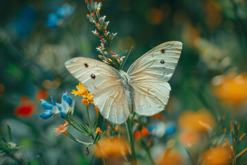 A pair of delicate butterfly wings resting on a vibrant wildflower.