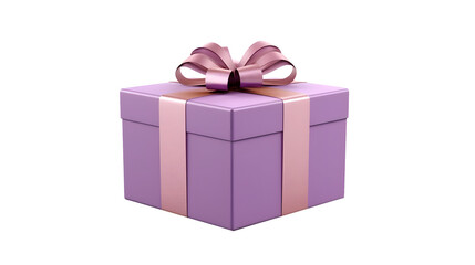 Violet Gift Box with pink ribbon isolated on transparent background