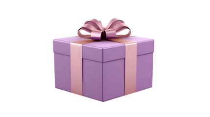 Violet Gift Box with pink ribbon isolated on transparent background