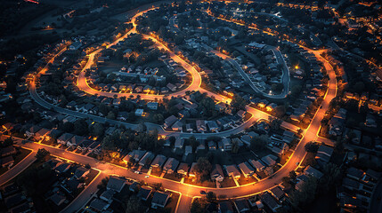 suburb, American, nighttime, suburbia, night, streets, houses, lights, residential, neighborhood, community, USA, dark, suburban night, suburban streetlights, suburban houses, suburban neighborhoods, 