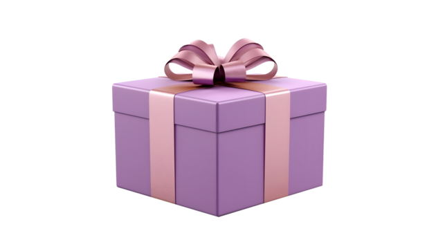 Violet Gift Box with pink ribbon isolated on transparent background