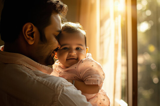 indian father holding baby