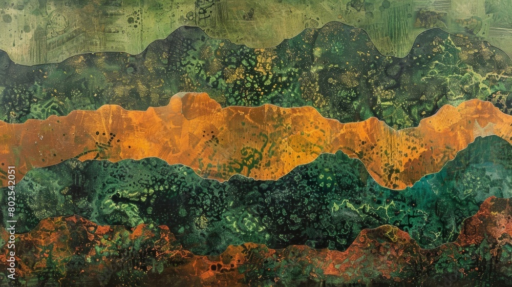 Aufkleber an abstract depiction of the varied layers of a rainforest canopy with layers of vibrant greens and 