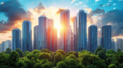 Panoramic skyline and buildings. Created with Generative AI.