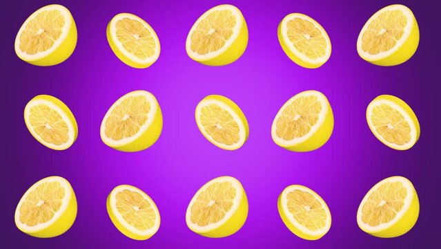 3D lemon slices pattern on a purple background, in high definition