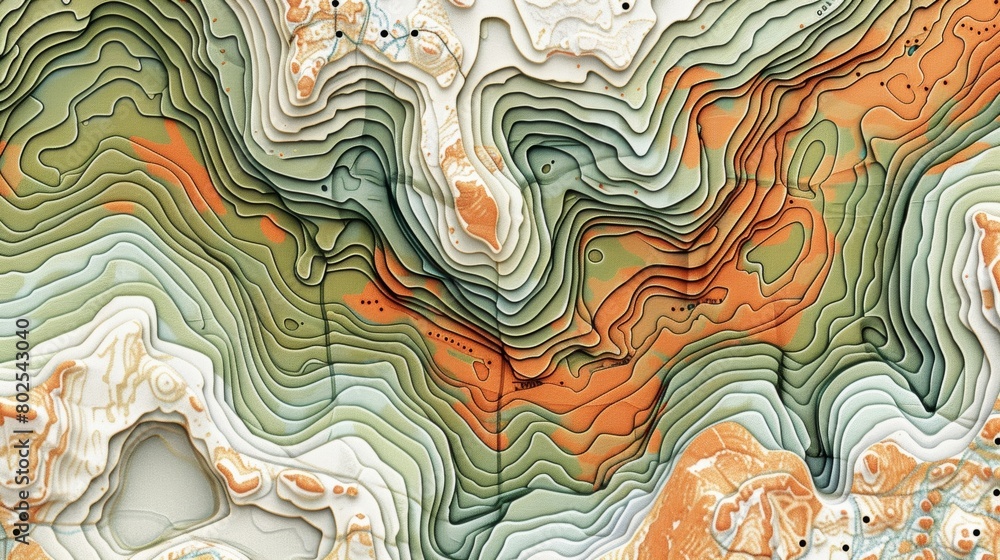 Poster a topographic map with intricate contour lines highlighting the diverse terrain and elevation change