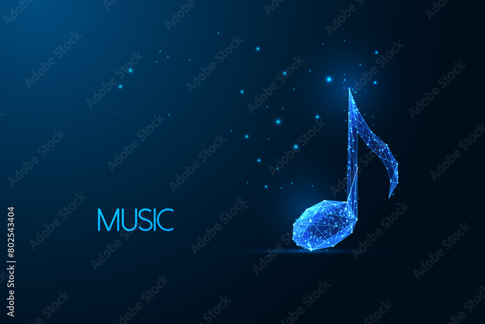 Sticker abstract musical note symbol on dark blue background ceativity, innovation, in music creation