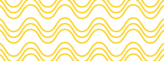 Noodle or ramen texture. Pasta, tagliatelle or capellini background. Curvy spaghetti pattern. Wavy yellow horizontal lines. Traditional Italian, Chinese of Japan food print. Vector flat illustration.