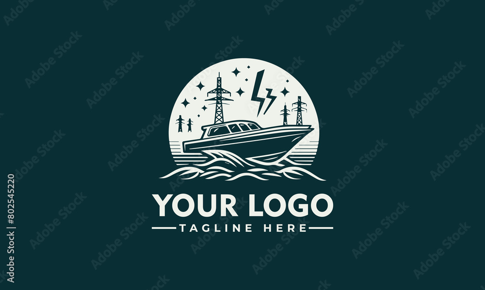 Sticker electric boat logo vector design boat logo template design