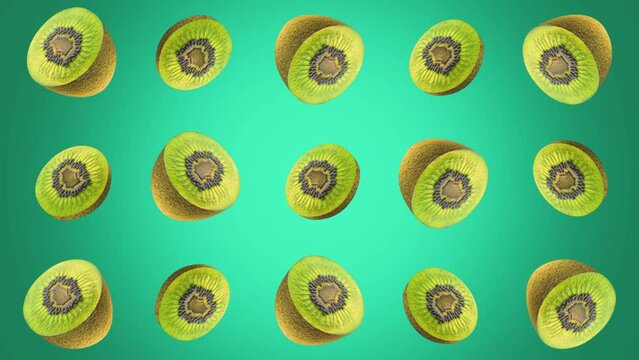 Kiwi fruit pattern on turquoise background, 3d render