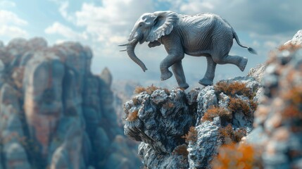 Fototapeta premium illustration of an elephant jumping over a cliff